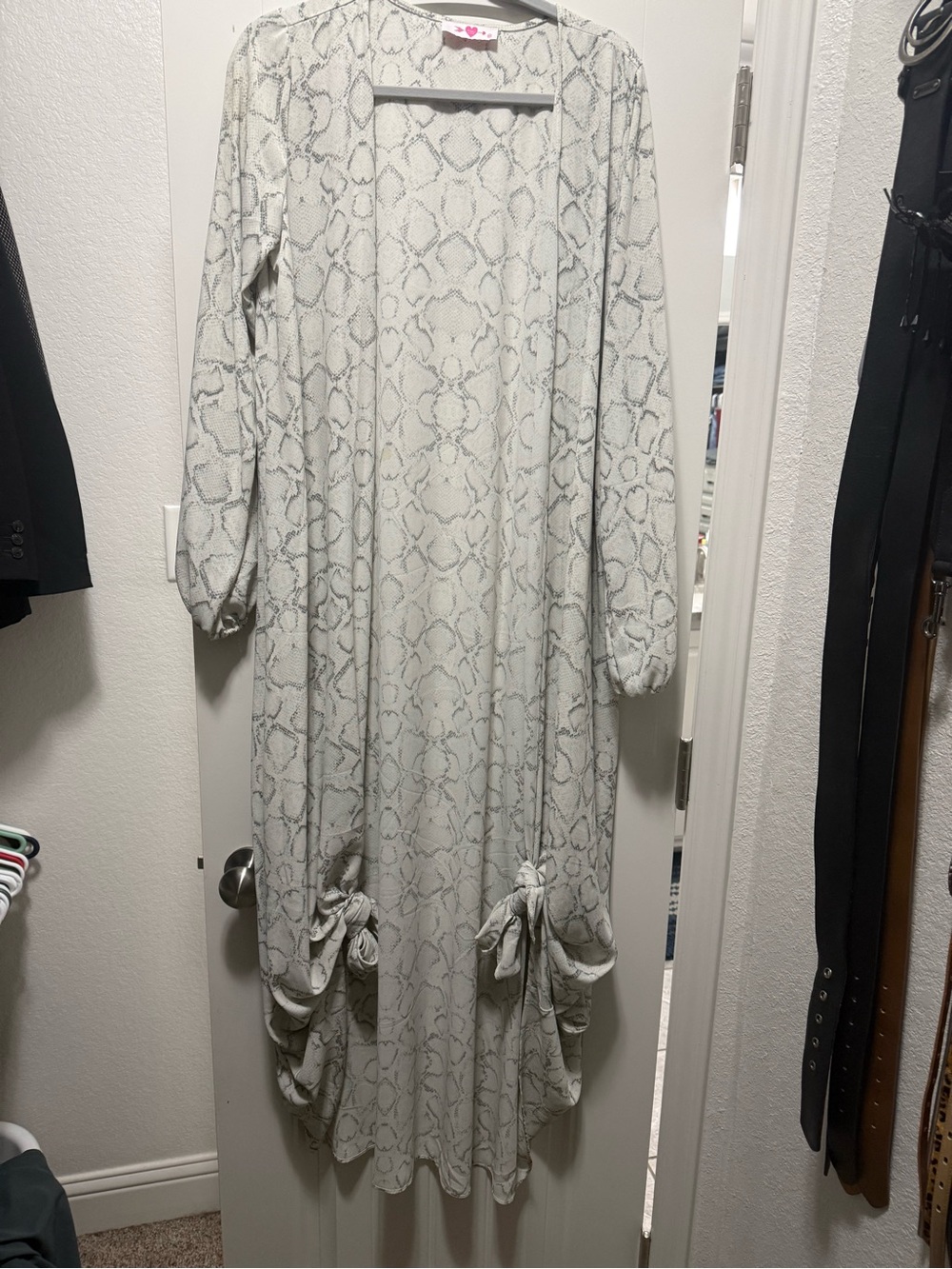Buddy Love Light Gray Snake Print Long Open Cardigan